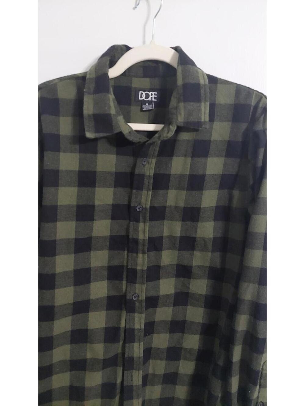 DOPE Men's Green and Black Checkered Button-Up Shirt